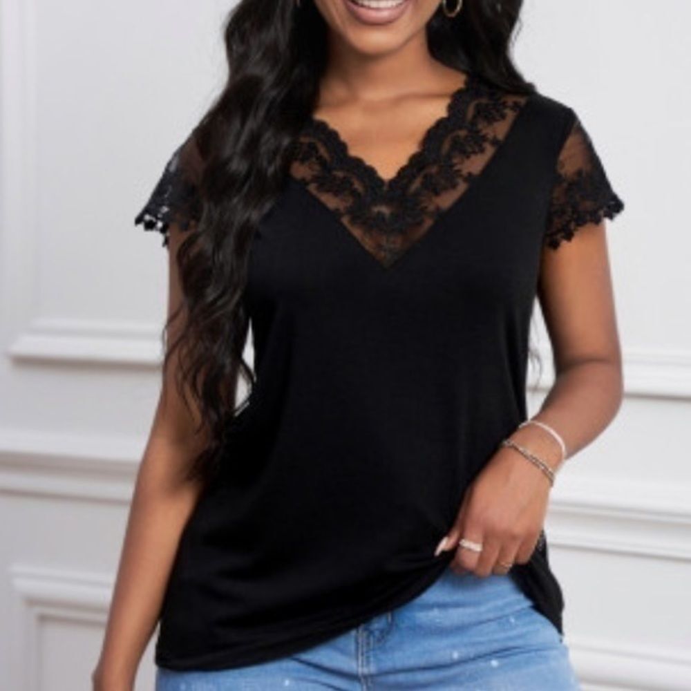 Whimsygoth Fairy Grunge Lace V Neck Top Black Boutique Blouse Size S